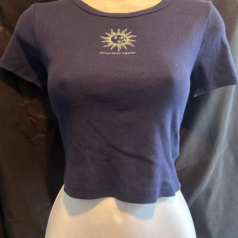 Navy Blue Sun Graphic Women's Crop Top